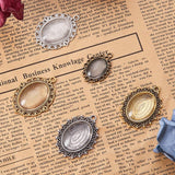 Tibetan Style Alloy Pendant Cabochon Settings, Oval Clear Glass Cabochon, Mixed Color, Tray: 25x18mm, 45pcs/set, Glass Cabochon: 45pcs/set