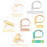 40Pcs 4 Colors 304 Stainless Steel Leverback Earring Findings, with Loop, Mixed Color, 15~16x10~10.6x1.6~2mm, Hole: 1.2~1.5mm, Pin: 0.7x0.9mm, 10pcs/color