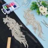 Flower Rhinestone & Beading Appliques, Computerized Embroidery Cloth Sew on Patches, Costume Accessories, Silver, 370x130x7mm