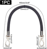 PU Imitation Leather Braided Bag Handle, Bag Strap, with Alloy Snap Clasp, Black, 49.5cm, 1pc/box