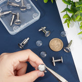 10Pcs 304 Stainless Steel Cuff Button, Cufflink Findings for Apparel Accessories, 10Pcs Transparent Glass Cabochons, Stainless Steel Color, 11.5~13.5x4mm