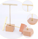 Iron Earring Display Stands, with Wooden Base, Square, Golden, 7.5x4x11.85cm, 3pcs/set