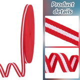Polyester Stripe Ribbons, Garment Accessories, White, Red, 3/8 inch(10mm)
