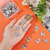 50Pcs 304 Stainless Steel Pendants, Ginkgo Leaf, Stainless Steel Color, 28x26x2mm, Hole: 1mm