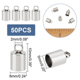 304 Stainless Steel Cord Ends, End Caps, Column, Stainless Steel Color, 10x6mm, Hole: 2mm, Inner Diameter: 5mm, 50pcs/box