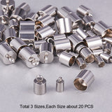 304 Stainless Steel Cord Ends, 9x4mm, Hole: 1mm, 3.5mm Inner Diameter, Storage Container: 5.4x5.3x2cm