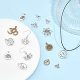 56Pcs 5 Style Chakra Alloy Pendant, Lotus & Flat Round & Flower with Ohm/Aum, Antique Bronze & Antique Silver, 11~23x11~23mm