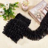 5 Yards 3-Layer Pleated Polyester Chiffon Lace Trim, for Costume Decoration, Black, 4 inch(100mm)