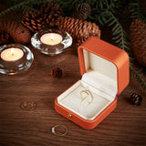 PU Leather Brooch Jewelry Box, Coin Badge Storage Case, with Golden Tone Metal Clasps, Square, Dark Orange, 7x7x4.6cm