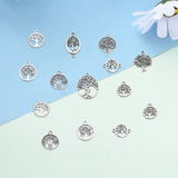 90Pcs 9 Style Tibetan Style Alloy Pendants, Tree & Flat Round & Oval with Tree of Life, Antique Silver, 10pcs/style
