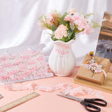 5 Yards Polyester Embroidery Lace Trim, for Jewelry Making, Flower Shape, Garment Accessories, with 1Pc Cardboard Display Card, Pink, 6.5~47x1mm