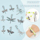 Dragonfly Tibetan Style Alloy Pendant Decoration, with Lobster Claw Clasps, Antique Silver & Platinum, 30~37mm, 9 style, 4pcs/style, 36pcs/set