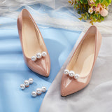 Alloy with Plastic Imitation Pearl Shoe Decorations,  Round Detachable Shoe Buckle Clips, Light Gold, 16x48.5x22mm