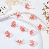 20Pcs Plastic Pendants, with Acrylic and Golden Plated Brass Loops, Mushroom, Orange Red, 23x19~20mm, Hole: 1.5mm