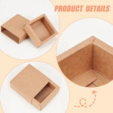 Kraft Paper Folding Box, Drawer Box, Rectangle, BurlyWood, 8.3x8.3x3.2cm, 20pcs/set
