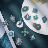16Pcs 8 Styles Synthetic Turquoise Pendants, with Antique Silver Tone Aolly Findings, Cadmium Free & Nickel Free & Lead Free, Fan & Teardrop & Flat Round & Fish & Cross & Oval & Square, 28~47x19~34x2.5~7mm, hole: 2~3mm, 2pcs/style