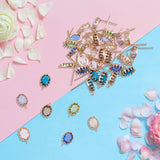 28Pcs 7 Color Brass Stud Earring Findings, with Glass and Vertical Loops, with 50Pcs Plastic Ear Nuts, Oval, Light Gold, Long-Lasting Plated, Mixed Color, 11.5x7.5mm, Hole: 1mm, Pin: 0.7mm, 4Pcs/color