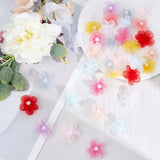 100Pcs 10 Colors Organza 5-Petal Flower Ornament Accessories, Sewing Craft Decoration, with Plastic Imitation Pearl, Mixed Color, 25~26x9mm, 10pcs/color