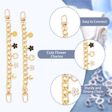 2Pcs Aluminum Curb Chains Purse Strap Extenders Straps, with  Alloy Enamel Pendants, Flower and Heart, Golden, 20.5cm