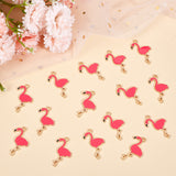 40Pcs Alloy Enamel Pendants, Flamingo Shape, Golden, Hot Pink, 28.5x18x1mm, Hole: 2mm