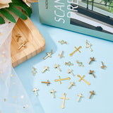 36Pcs 6 Style Long-Lasting Plated Brass Charms, Cross, Real 18K Gold Plated, 12~24x8~13x1~3mm, Hole: 1~3mm, 6pcs/style