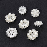 12Pcs 2 Style Alloy Rhinestone Shank Buttons, with ABS Plastic Imitation Pearl, Flower, 1-Hole, Silver, 21~27.5x20~24.5x11.5~13.5mm, Hole: 2.5~3mm, 6pcs/style
