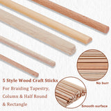 5 Style Wood Craft Sticks, Dowel Rods, for Braiding Tapestry, Column & Half Round & Rectangle, PeachPuff, 300~305x3~7x3~7mm, 70pcs/bag