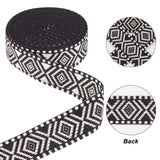 Ethnic Style Polyester Ribbon, Rhombus Pattern, Black, 1-5/8 inch(40mm)