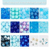 Ocean Theme DIY Jewelry Making Findings Kits, Including Glass Beads, Acrylic Beads, Alloy Enamel Pendants, Spiral Shell & Starfish & Fish & Mermaid Shape, Blue, 7.5~9x7~9mm, Hole: 1.5~2.5mm