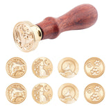 DIY Animal Theme Letter Seal Kits, with Brass Wax Seal Stamp Heads, Rosewood Handle, Candle and Sealing Stamp Wax Spoons, Golden, Stamp Head: 25x14mm, 4pcs/set