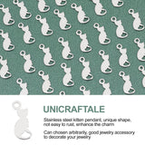 300Pcs 304 Stainless Steel Kitten Charms, Cat Silhouette Shape, Stainless Steel Color, 13x5.5x0.5mm, Hole: 1.2mm