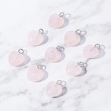 24Pcs Natural Rose Quartz Charms, with Platinum Brass Peg Bail, Heart, 13.5~14.5x10.5x5mm, Hole: 1.8mm