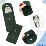 Portable Velvet Watch Pouches, Watch Travel Storage Bags, Rectangle with Iron Button, Dark Green, 12.9x6.8x0.6cm