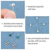 20pcs 304 Stainless Steel Ball Stud Earring Post, Round Earring Findings with Loop, 20pcs Iron Ear Nuts/Earring Backs, Silver, 16x5mm, Hole: 1.8mm, Pin: 0.8mm