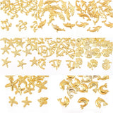 120Pcs 8 Style Alloy Cabochons, for DIY Crystal Epoxy Resin Material Filling, Marine Organism, Golden, 15pcs/style