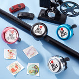 I Love My Bike Alloy Bicycle Bells, with Plastic Finding & Resin Sticker, Bicycle Accessories, Round, Black, 54x69x53mm