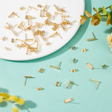 60Pcs 201 Stainless Steel Stud Earring Findings, with Hole & 304 Stainless Steel Pins & Ear Nuts, Rectangle, Real 24K Gold Plated, 12x3.5mm, Hole: 1.4mm, Pin: 0.8mm