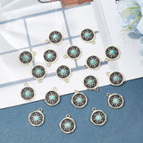 Rack Plating Alloy Enamel Pendants, with Synthetic Turquoise, Cadmium Free & Nickel Free & Lead Free, Light Gold, Flat Round with Sun, Black, 22x17x4mm, Hole: 2mm, 25pcs/box