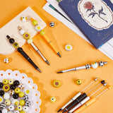 DIY Beadable Pen Making Kit, Including Wood Sunflower & Tartan Beads, Plastic Beadable Pens, Yellow, 102Pcs/bag