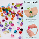 1200Pcs 24 Colors Transparent Acrylic Beads, Bicone, Mixed Color, 8x7.5mm, Hole: 2mm, 50pcs/color
