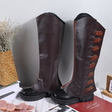 Imitation Leather Boot Cover, Leg Guards, with Alloy Finding, Renaissance Medieval Viking Costume Accessories, Coconut Brown, 470x175~232.5x12mm, 2pcs/set