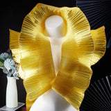 Polyester Organza Ruffled Pleated Lace Fabric Trim, Gold, 6-1/8 inch(155mm)