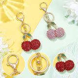 2Pcs 2 Colors Zinc Alloy Rhinestone Keychain, with Iron Key Rings, Cherry, Mixed Color, 11.9cm, 1pc/color