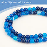 2 Strands Natural Agate Beads, Dyed & Heated, Round, Grade A, Blue, 6mm, Hole: 1mm, 63pcs/strand, 15.5 inch