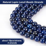 Natural Lapis Lazuli Beads Strands, Dyed, Round, 10mm, Hole: 1mm, about 19pcs/strand, 7.6 inch, 4 strands