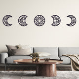 Hollow Wood Wall Hanging Ornaments, Wall Decor Door Decoration, Moon Phase with Flower Pattern, Black, Moon: 200x165~200x5mm, 5pcs/set