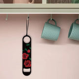 201 Stainless Steel Bottle Opener, with PU Leather Cord, Rectangle, Rose Pattern, 178x38x2mm