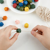 Painted Natural Wooden Beads, Faceted, Polygon, Mixed Color, 15.5~16x14.5~15.5x15.5~16.5mm, Hole: 3mm, 10 colors, 8pcs/color, 80pcs/set