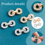 4 Sets 2 Colors Brass Pave Clear Cubic Zirconia Fold Over Clasps, Flat Round, Mixed Color, 22x10.5x5mm, Hole: 4mm, 2 sets/color