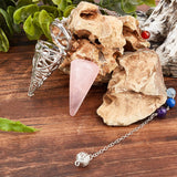 Natural Rose Quartz Cone Dowsing Pendulums, with Platinum Brass Findings, 10-1/2 inch(26.67cm), 1pc/bag
